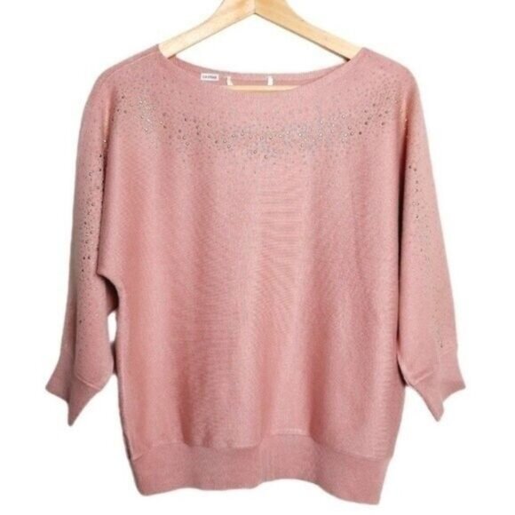 89th & Madison Dolman Sleeve Sparkle Light Sweater Pink Sz L - Picture 1 of 9